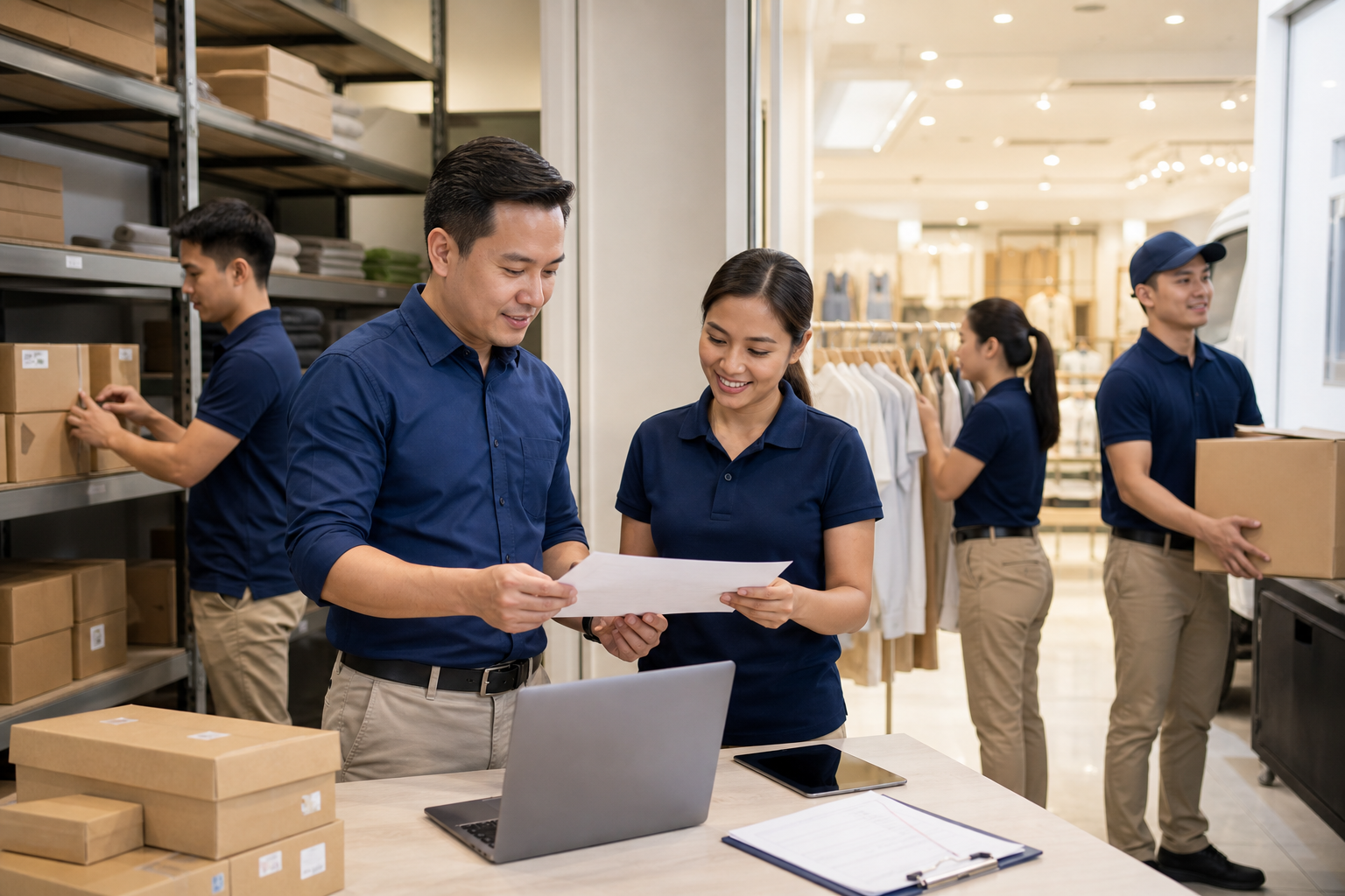 Business client and manpower coordinator planning staffing support for a busy retail and warehouse season