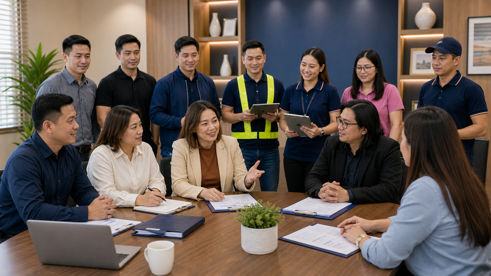 A&P Services Inc. manpower coordinators consulting with a business client