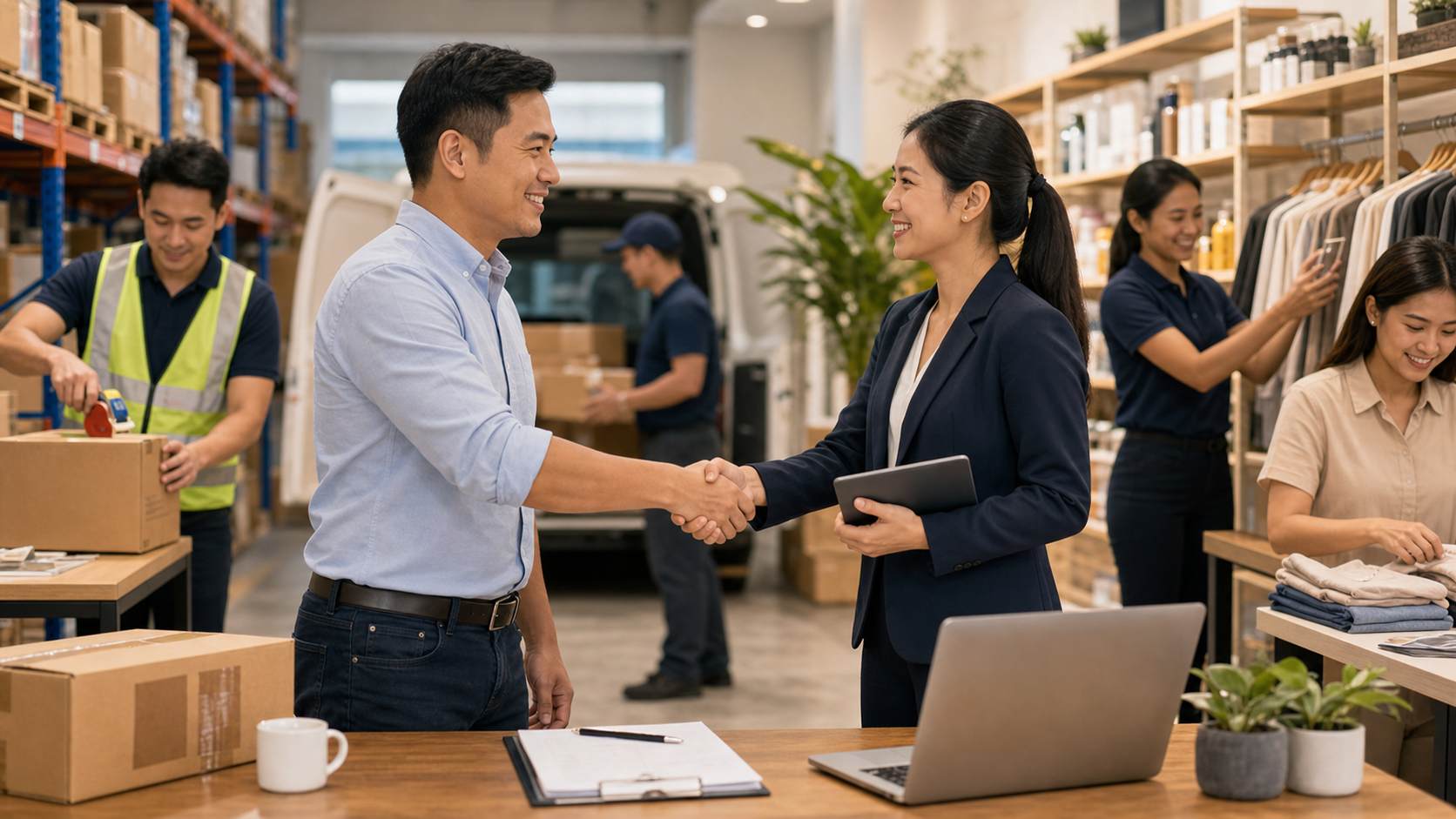 Filipino business client partnering with a manpower coordinator for reliable staffing support